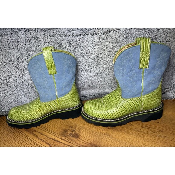 Ariat Fatbaby Green Croc & Blue Suede Western Cowgirl Boots 14746 Women’s Sz 8.5 - Picture 3 of 16